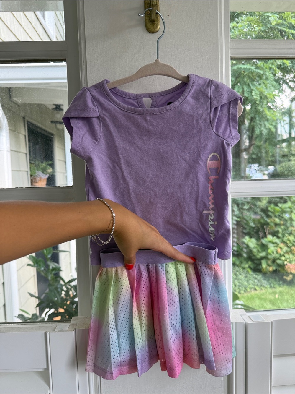 Champion Toddler Girl's Lavender Tee with Pastel Rainbow Skirt 18M